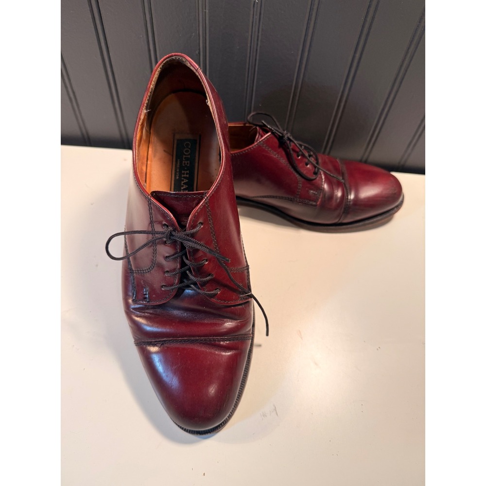 Cole Haan Mens 9 D Burgundy Leather Cap Toe Derby Dress Shoes Made in USA 8001